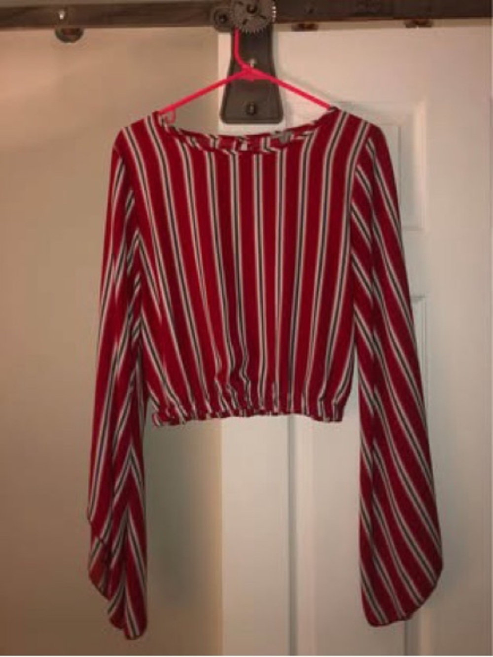 Charlotte Russe Red and White Striped Long Sleeve Crop Top